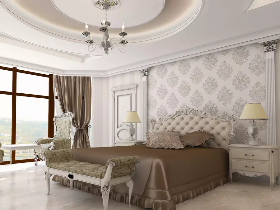 Bedroom sa klasikong estilo (72 mga larawan): Klasikong disenyo, maliwanag at kayumanggi kasangkapan sa loob. Pagpili ng wallpaper para sa isang maliit at malaking kwarto 9891_2