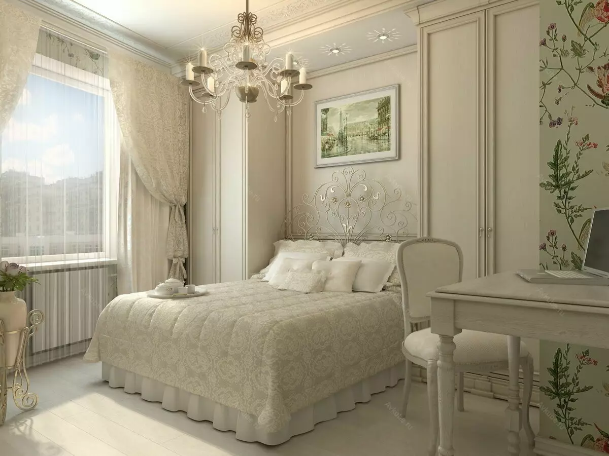 침실 고전적인 스타일 (72 사진) : 고전적인 디자인, 인테리어의 밝고 갈색 가구. 작은 침실과 큰 침실을위한 벽지 선택 9891_27