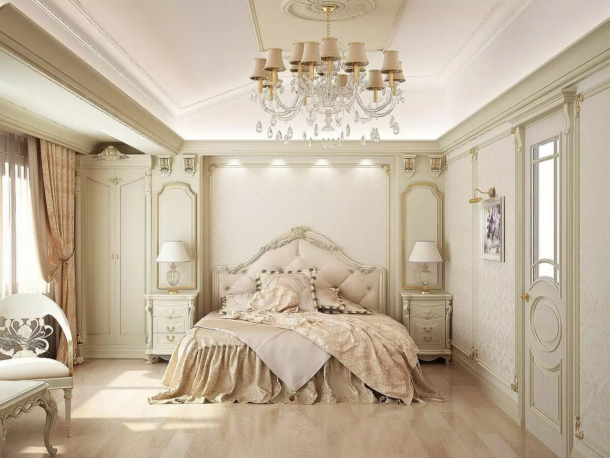 침실 고전적인 스타일 (72 사진) : 고전적인 디자인, 인테리어의 밝고 갈색 가구. 작은 침실과 큰 침실을위한 벽지 선택 9891_4