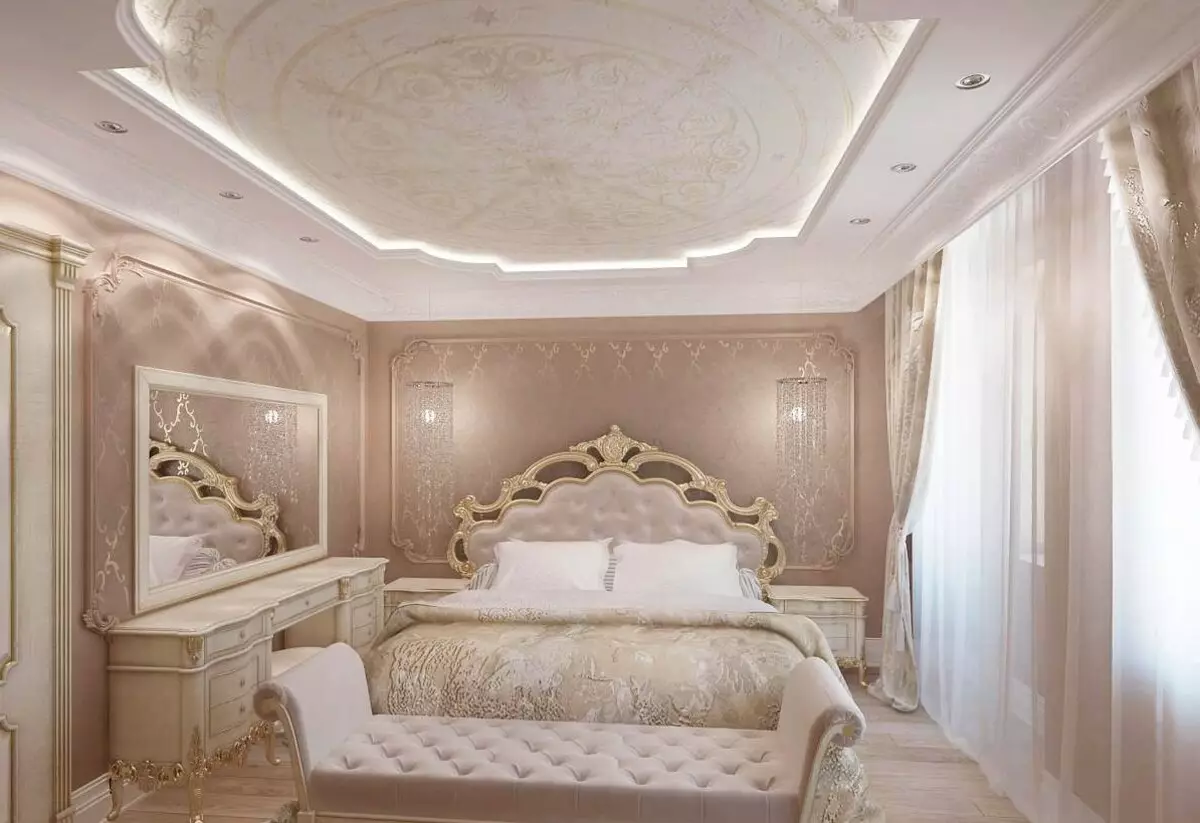 침실 고전적인 스타일 (72 사진) : 고전적인 디자인, 인테리어의 밝고 갈색 가구. 작은 침실과 큰 침실을위한 벽지 선택 9891_48