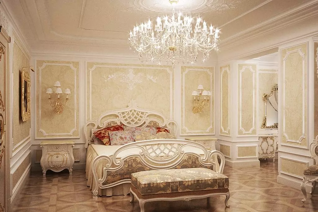 침실 고전적인 스타일 (72 사진) : 고전적인 디자인, 인테리어의 밝고 갈색 가구. 작은 침실과 큰 침실을위한 벽지 선택 9891_5