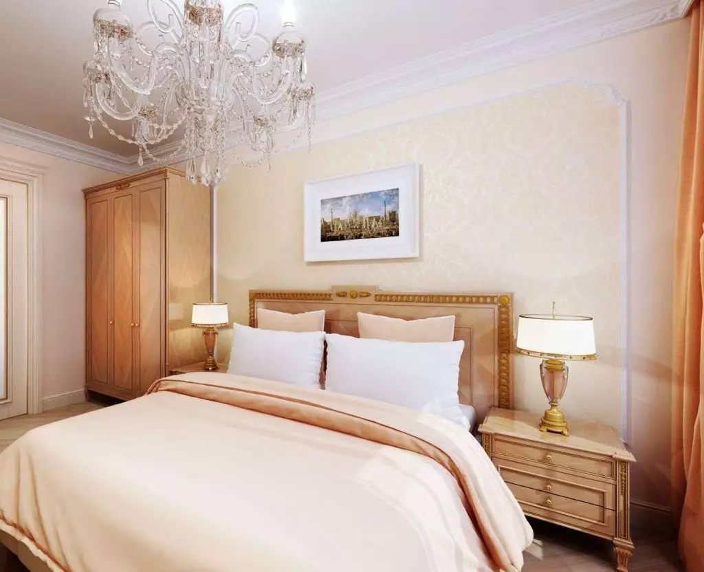 침실 고전적인 스타일 (72 사진) : 고전적인 디자인, 인테리어의 밝고 갈색 가구. 작은 침실과 큰 침실을위한 벽지 선택 9891_51