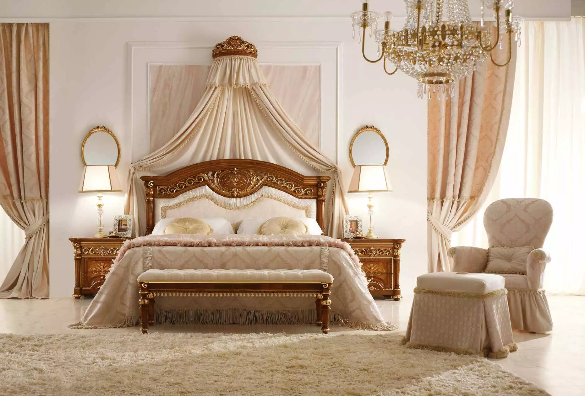 침실 고전적인 스타일 (72 사진) : 고전적인 디자인, 인테리어의 밝고 갈색 가구. 작은 침실과 큰 침실을위한 벽지 선택 9891_57