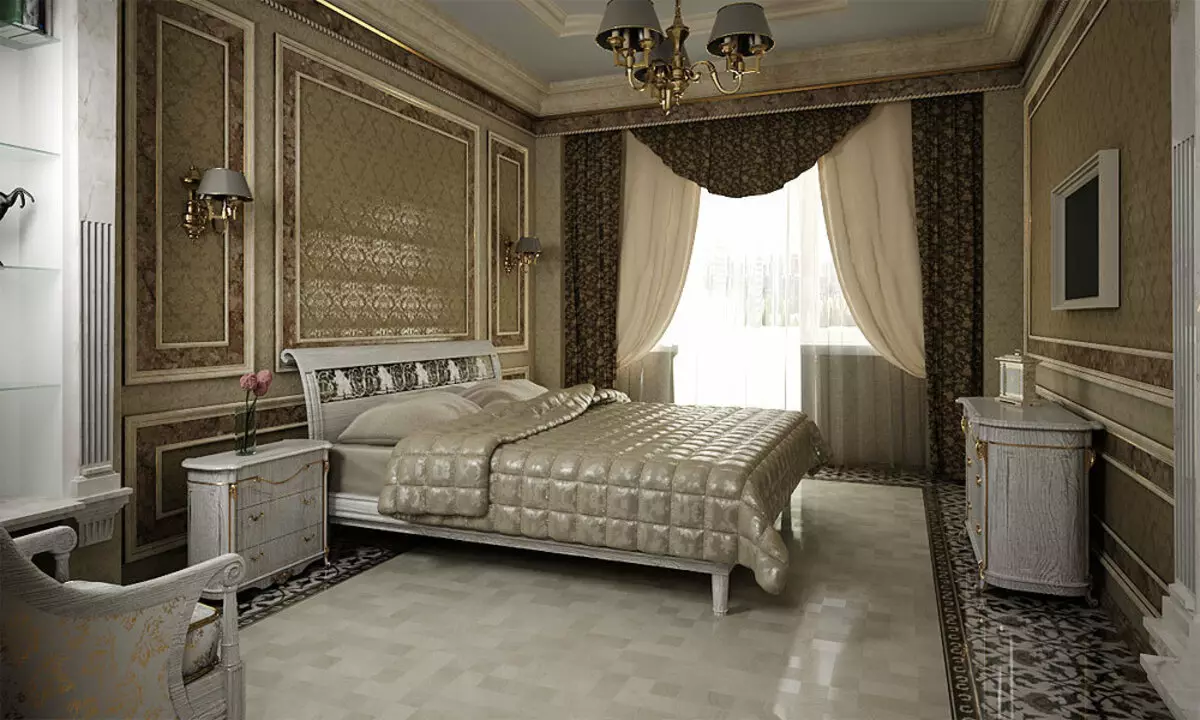 침실 고전적인 스타일 (72 사진) : 고전적인 디자인, 인테리어의 밝고 갈색 가구. 작은 침실과 큰 침실을위한 벽지 선택 9891_8