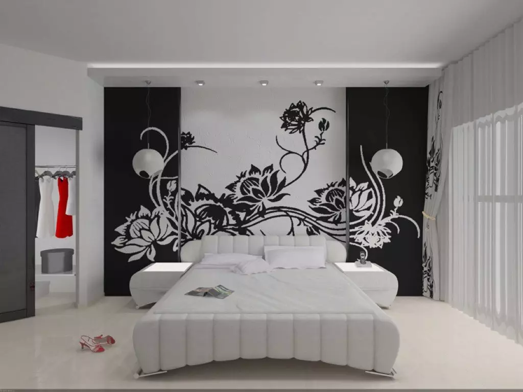 बेडरूम डिजाइन 19-20 केवी। एम (72 फोटो): एक ड्रेसिंग रूम और बालकनी 5 से 4 मीटर के साथ कमरे का इंटीरियर, एक आधुनिक शैली में आयताकार और अन्य बेडरूम का लेआउट 9897_24