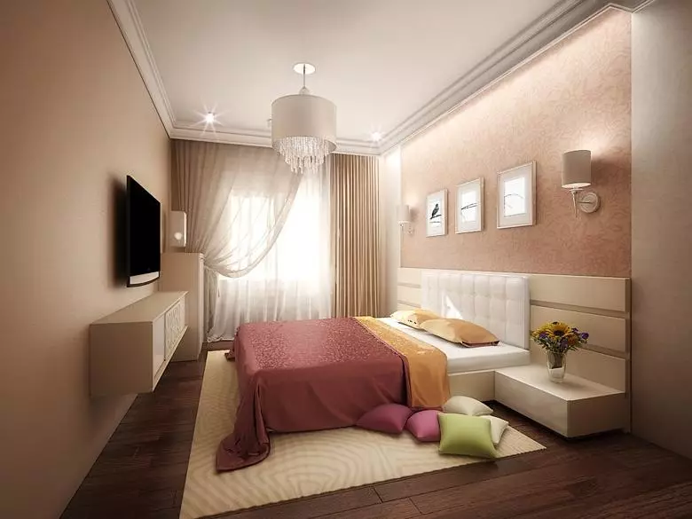 बेडरूम डिजाइन 19-20 केवी। एम (72 फोटो): एक ड्रेसिंग रूम और बालकनी 5 से 4 मीटर के साथ कमरे का इंटीरियर, एक आधुनिक शैली में आयताकार और अन्य बेडरूम का लेआउट 9897_29