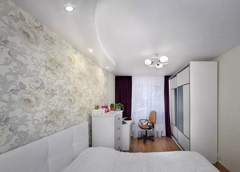 बेडरूम डिजाइन 19-20 केवी। एम (72 फोटो): एक ड्रेसिंग रूम और बालकनी 5 से 4 मीटर के साथ कमरे का इंटीरियर, एक आधुनिक शैली में आयताकार और अन्य बेडरूम का लेआउट 9897_43