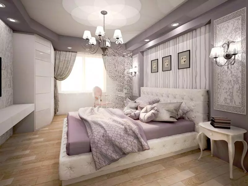 बेडरूम डिजाइन 19-20 केवी। एम (72 फोटो): एक ड्रेसिंग रूम और बालकनी 5 से 4 मीटर के साथ कमरे का इंटीरियर, एक आधुनिक शैली में आयताकार और अन्य बेडरूम का लेआउट 9897_45