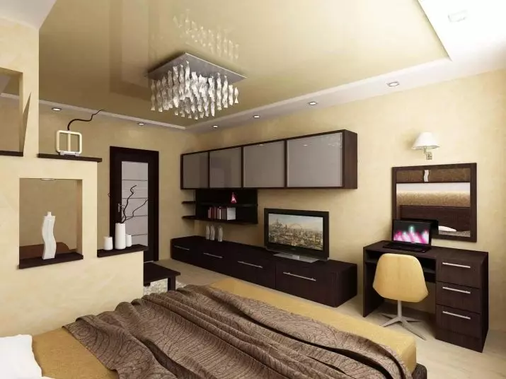 बेडरूम डिजाइन 19-20 केवी। एम (72 फोटो): एक ड्रेसिंग रूम और बालकनी 5 से 4 मीटर के साथ कमरे का इंटीरियर, एक आधुनिक शैली में आयताकार और अन्य बेडरूम का लेआउट 9897_65