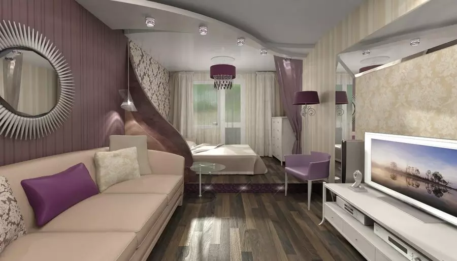 Спални со седишта 19-20 квадратни М. M (66 фотографии): Карактеристики на дизајнот на ентериер, опции за зонирање на една соба 9900_20