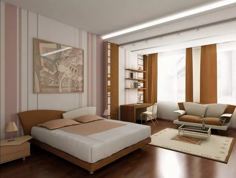 Спални со седишта 19-20 квадратни М. M (66 фотографии): Карактеристики на дизајнот на ентериер, опции за зонирање на една соба 9900_48