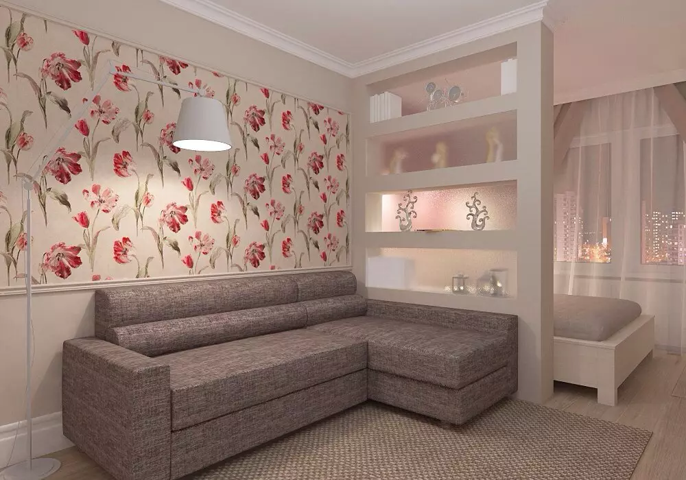 Спални со седишта 19-20 квадратни М. M (66 фотографии): Карактеристики на дизајнот на ентериер, опции за зонирање на една соба 9900_56