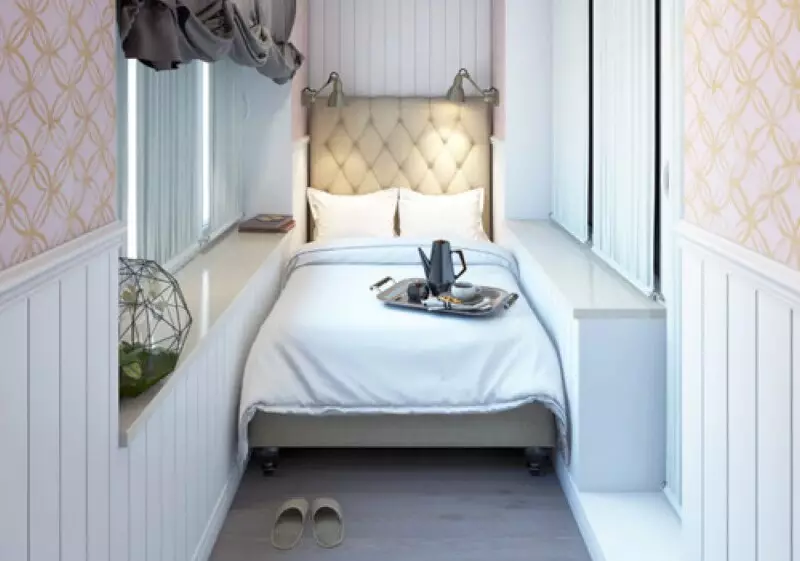 Balkonda Yatak Odası (63 Fotoğraf): Loggia'da uyku yeri nasıl organize edilir? Balkonda yatak odasında bir pencere nasıl alabilirim? İç tasarım fikirleri 9903_18