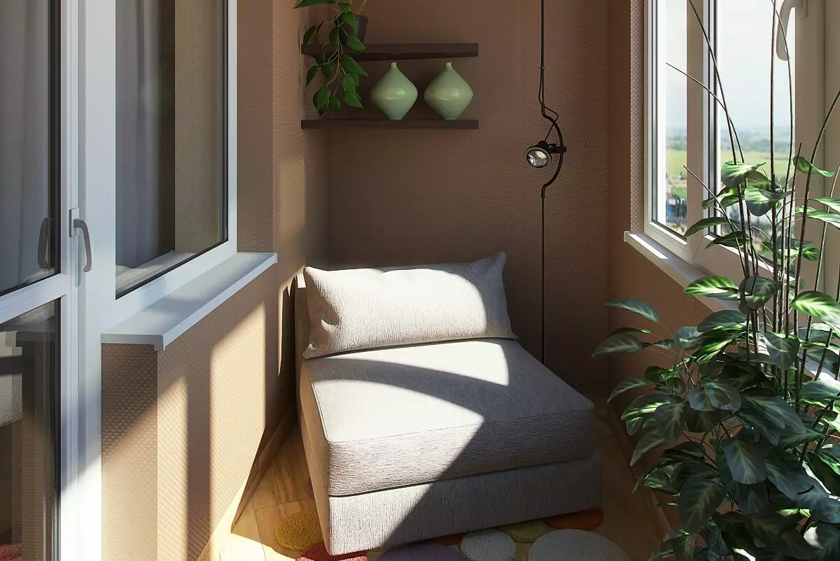 Chambre sur le balcon (63 photos): Comment organiser un lieu de couchage sur la loggia? Comment puis-je obtenir une fenêtre dans la chambre à coucher sur le balcon? Idées de design d'intérieur 9903_40