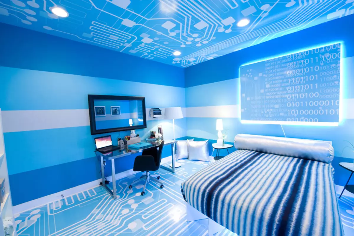 Красивые синие комнаты. Комната с голубой подсветкой. Комната в стиле Hi Tech. Комната в синем стиле. Комната в стиле неон.