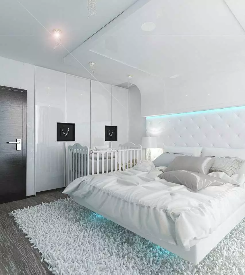 غرفة نوم بأسلوب عصري (102 صورة / صور): خيارات التصميم الداخلي. كيفية ترتيب غرفة بألوان زاهية؟ تصميم جميل بألوان بيضاء ورمادية حديثة 9914_57