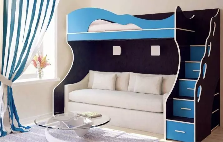Gác mái giường với ghế sofa (66 ảnh): với ghế sofa ở phía dưới cho cha mẹ và các tùy chọn biến áp hai tầng khác, các mô hình gấp với một khu vực làm việc 9920_15