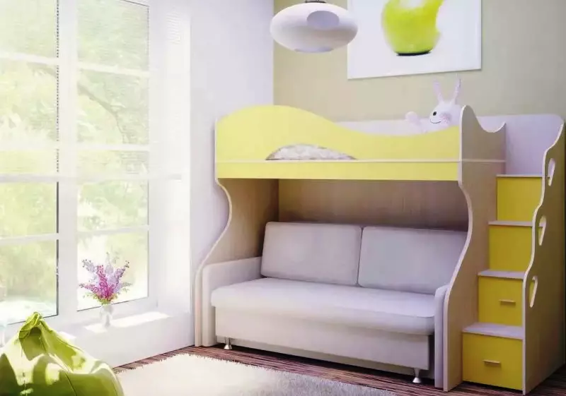 Bed-vindsugare med en soffa (66 bilder): med en soffa längst ner för föräldrar och andra två-tier-transformatorer, vikningsmodeller med ett arbetsområde 9920_26