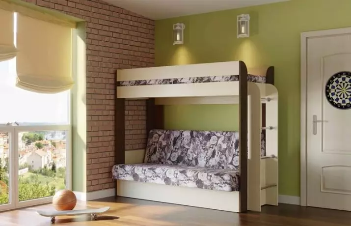 Bed-attics s pohovkou (66 fotografií): s pohovkou na dně pro rodiče a další dvouvrstvé transformátorové možnosti, skládací modely s pracovním prostorem 9920_50