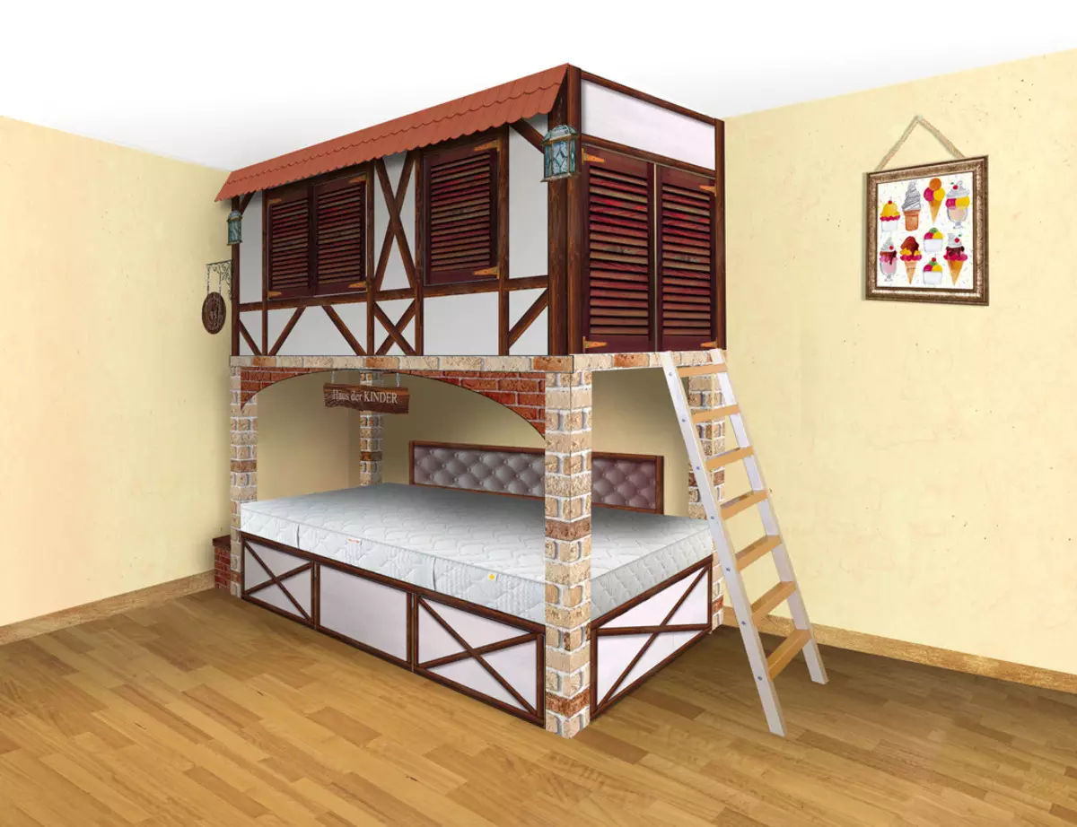 Bed-attics s pohovkou (66 fotografií): s pohovkou na dně pro rodiče a další dvouvrstvé transformátorové možnosti, skládací modely s pracovním prostorem 9920_61