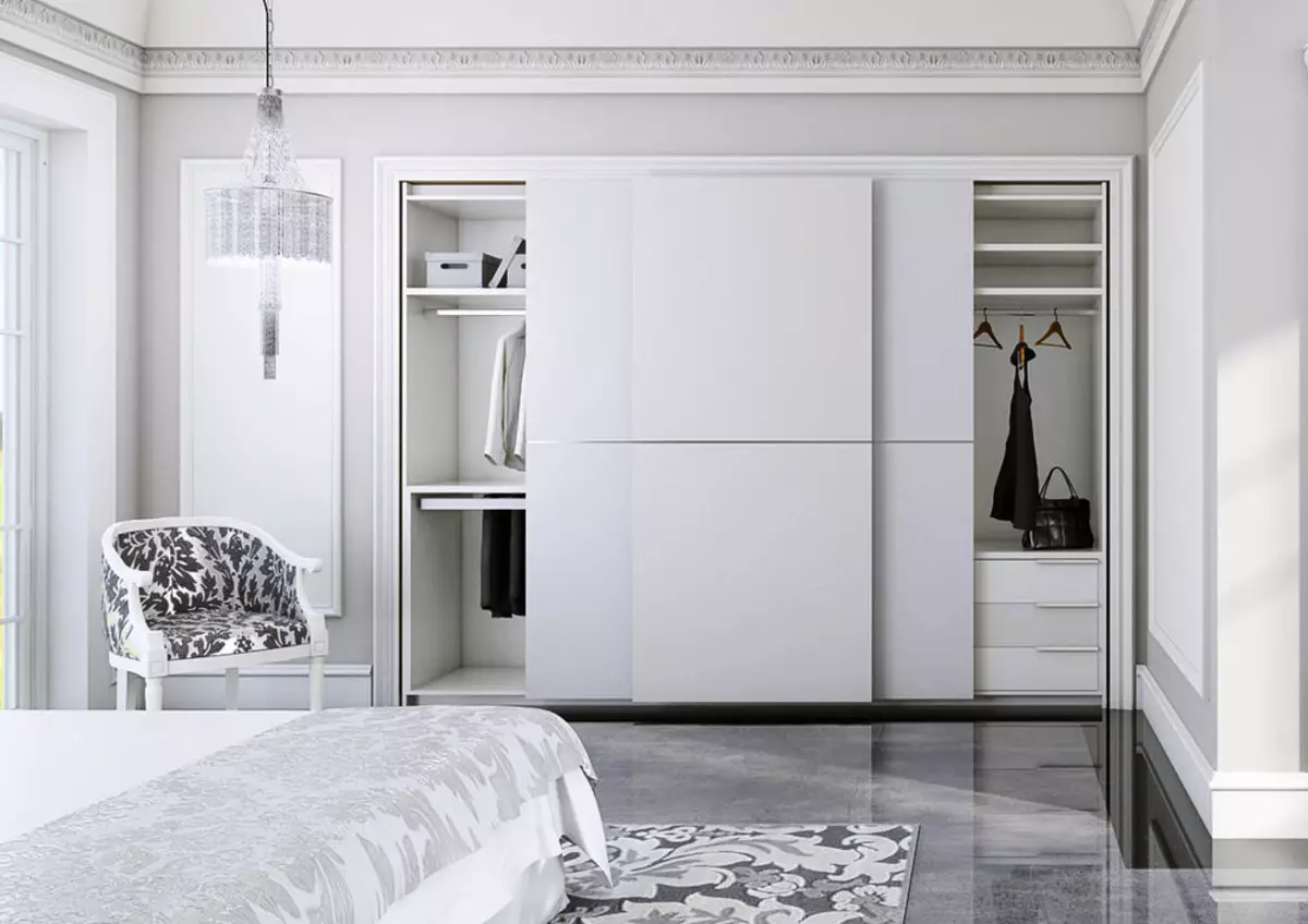 Armaris blancs al dormitori (49 fotos): característiques dels models moderns en colors brillants amb un mirall, opcions de disseny per a armaris de mat i blancs amb brillantor 9922_2