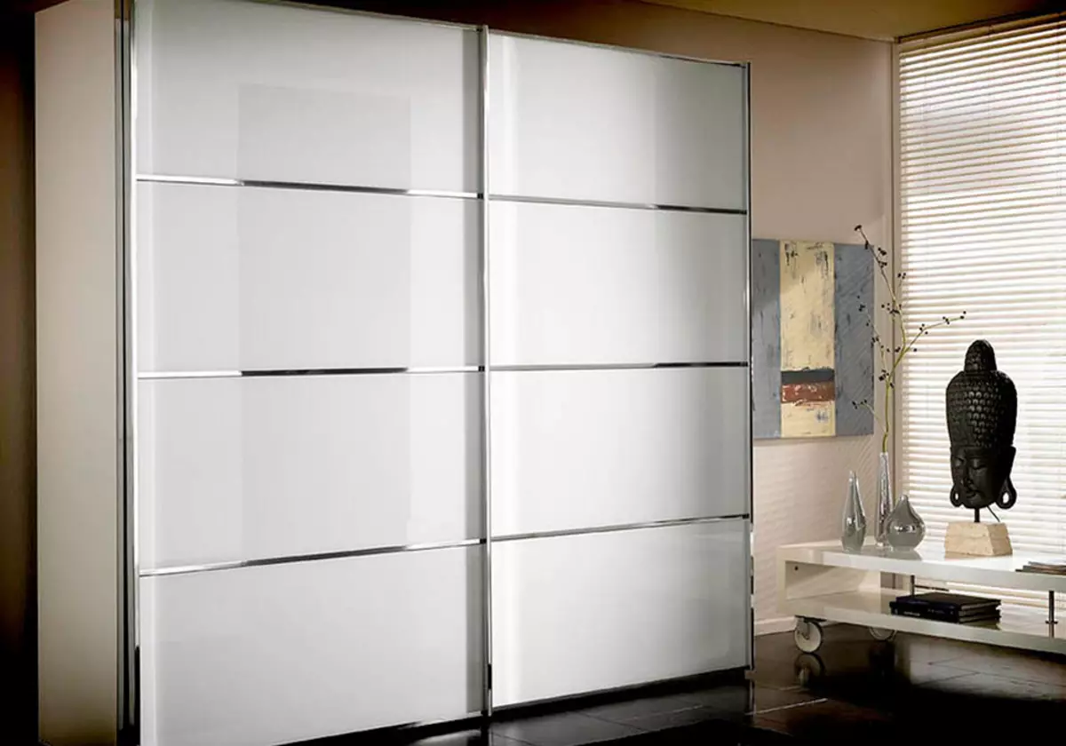 Bílé skříně v ložnici (49 fotek): Vlastnosti moderních modelů v jasných barvách se zrcadlem, možnosti designu pro černobílé matné skříně a nábytek s leskem 9922_47