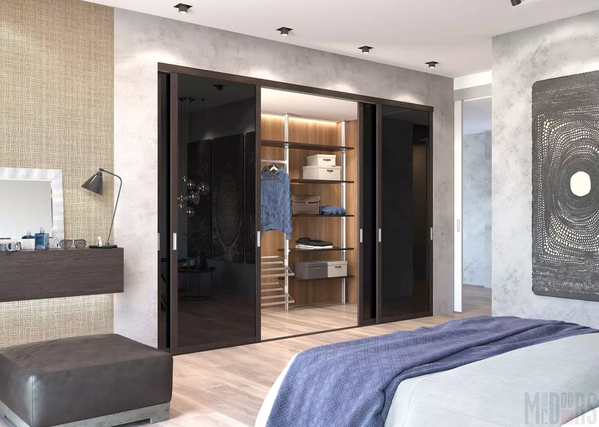 Kabinete të ndërtuara në dhomën e gjumit (55 foto): Dizajni i kabineteve të mëdha të themeluara në qoshe dhe wardrobes të vogla 9928_13