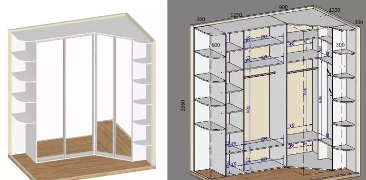 Hjørne garderober i soverommet (60 bilder): Ideer for design og størrelser av innebygde radius skap, små hvite halvcirkelformede skap med speil og andre alternativer 9934_48