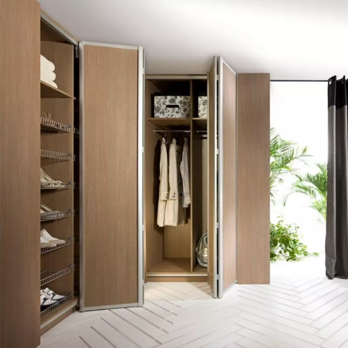 Nurgakapid magamistoas (79 fotot): väikeste sisseehitatud peade ja modulaarsete kappide disaini ideed peegliga, nurkade riidekappide joonised 9942_32