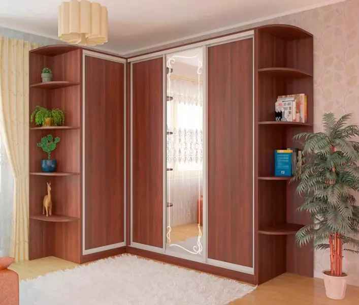 Nurgakapid magamistoas (79 fotot): väikeste sisseehitatud peade ja modulaarsete kappide disaini ideed peegliga, nurkade riidekappide joonised 9942_56