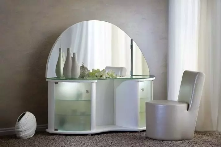 Trūša un troļļi guļamistabā: leņķa spoguļu izmēri, balts trīce un citu toņu modeļi 9952_39