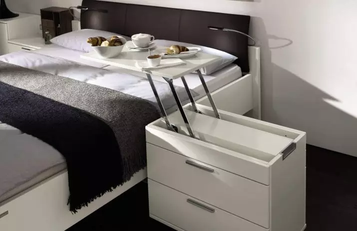 Спални за спалната соба: Димензии на високи суспендирани модели, тесни бели штандови, висински стандарди за стакло и други модели 9960_30