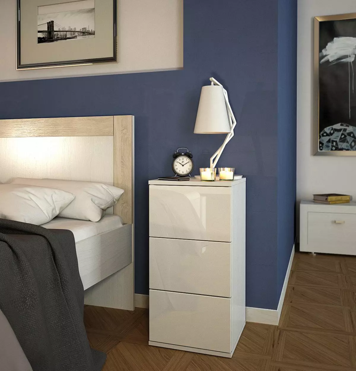 Спални за спалната соба: Димензии на високи суспендирани модели, тесни бели штандови, висински стандарди за стакло и други модели 9960_44