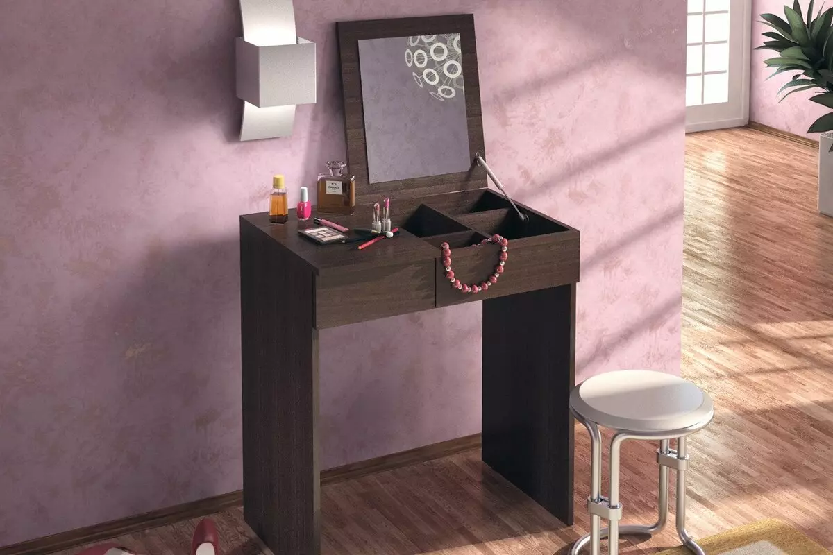 Tables toilettes de chambre (54 photos): casque avec une table de toilette suspendue avec miroir, tailles et design de la table angulaire, une console blanche à l'intérieur 9962_32