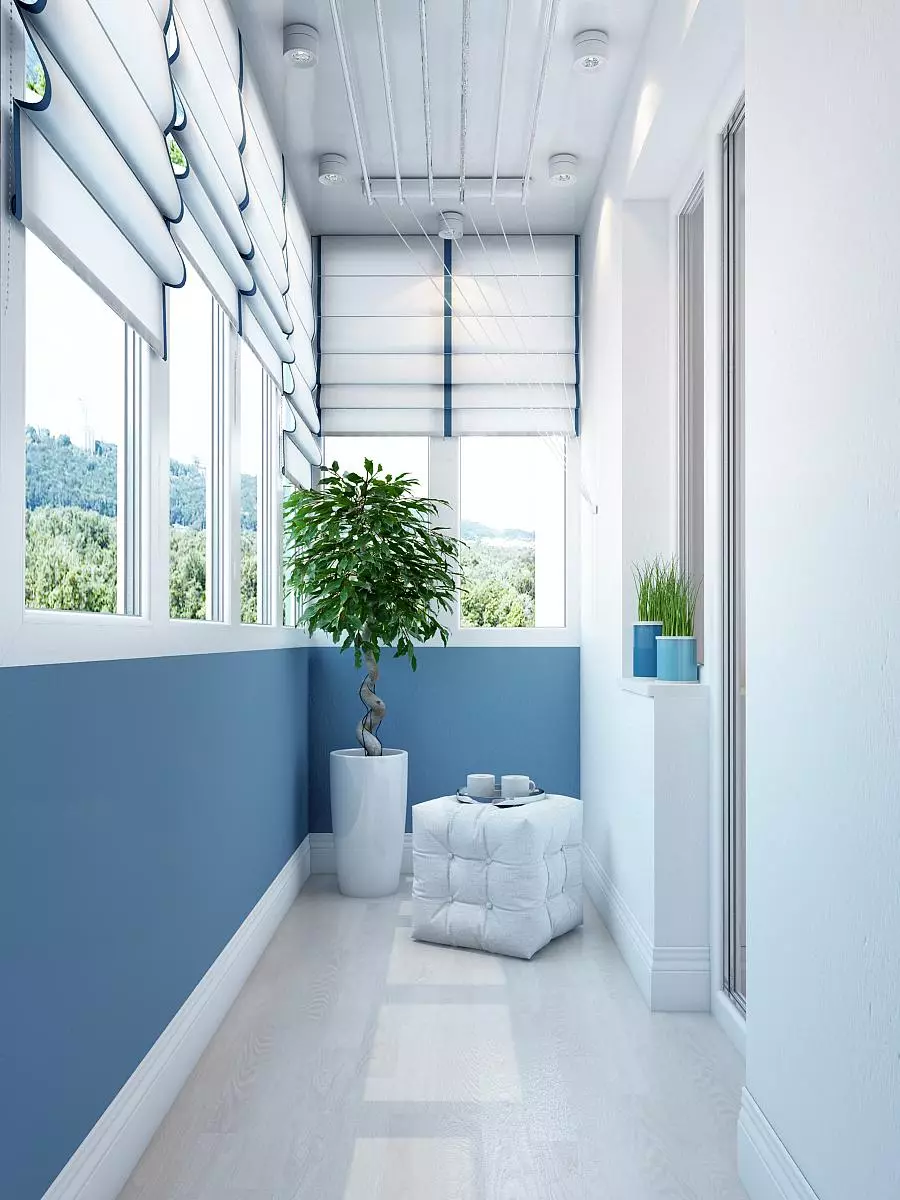 Cores de balcón (65 fotos): deseño de balcón en branco, gris, verde e outras cores. ¿En que tons colocar as paredes dentro? 9975_13