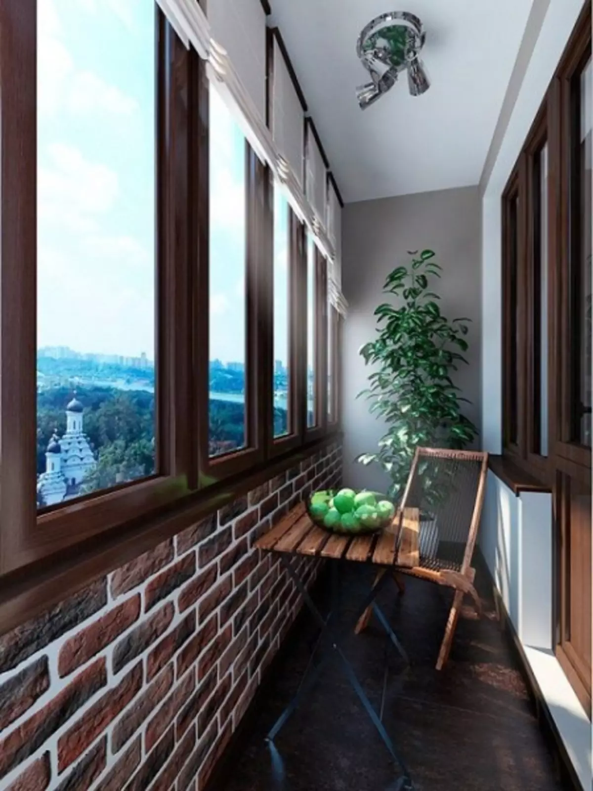 Balkone und Loggien im Loft-Stil (70 Fotos): Innenarchitektur eines kleinen Balkons im Loft-Stil, eine Dekoration von weißen und roten Ziegeln 9992_25